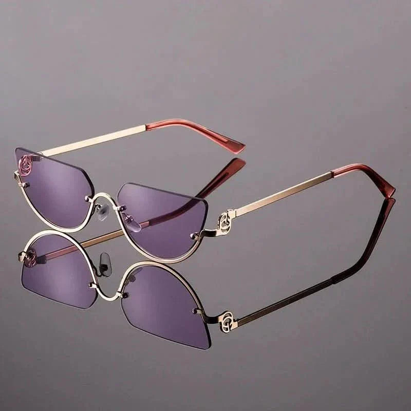 LYRA NOIR | Cat Eye Half-Rim Metal Sunglasses | UV400