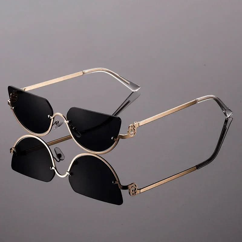 LYRA NOIR | Cat Eye Half-Rim Metal Sunglasses | UV400