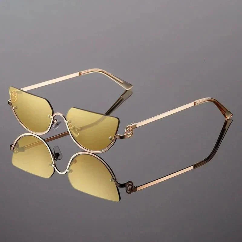 LYRA NOIR | Cat Eye Half-Rim Metal Sunglasses | UV400