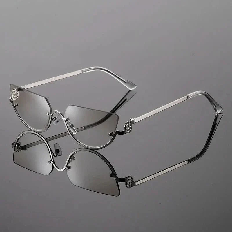 LYRA NOIR | Cat Eye Half-Rim Metal Sunglasses | UV400