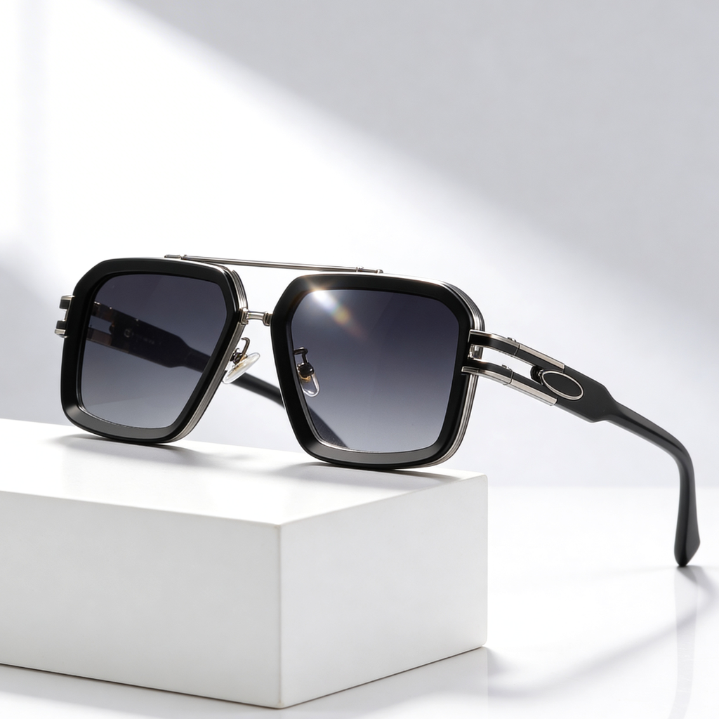 GRID MASTER | Flat-Lens Square Sunglasses | UV400 Metal Detail