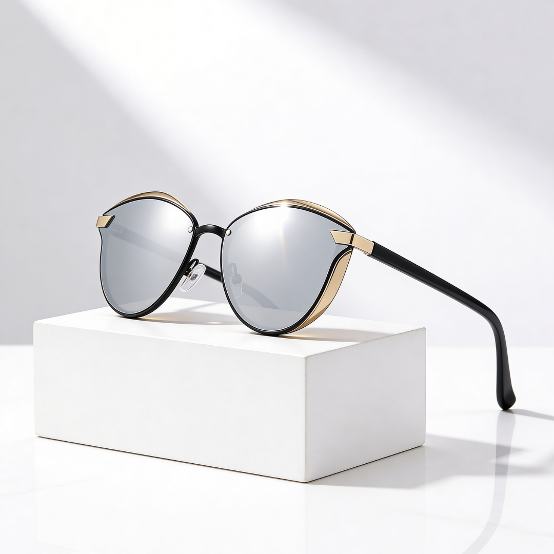ARIA MIRROR | Mirrored Cat Eye Sunglasses | UV400 Gold Trim