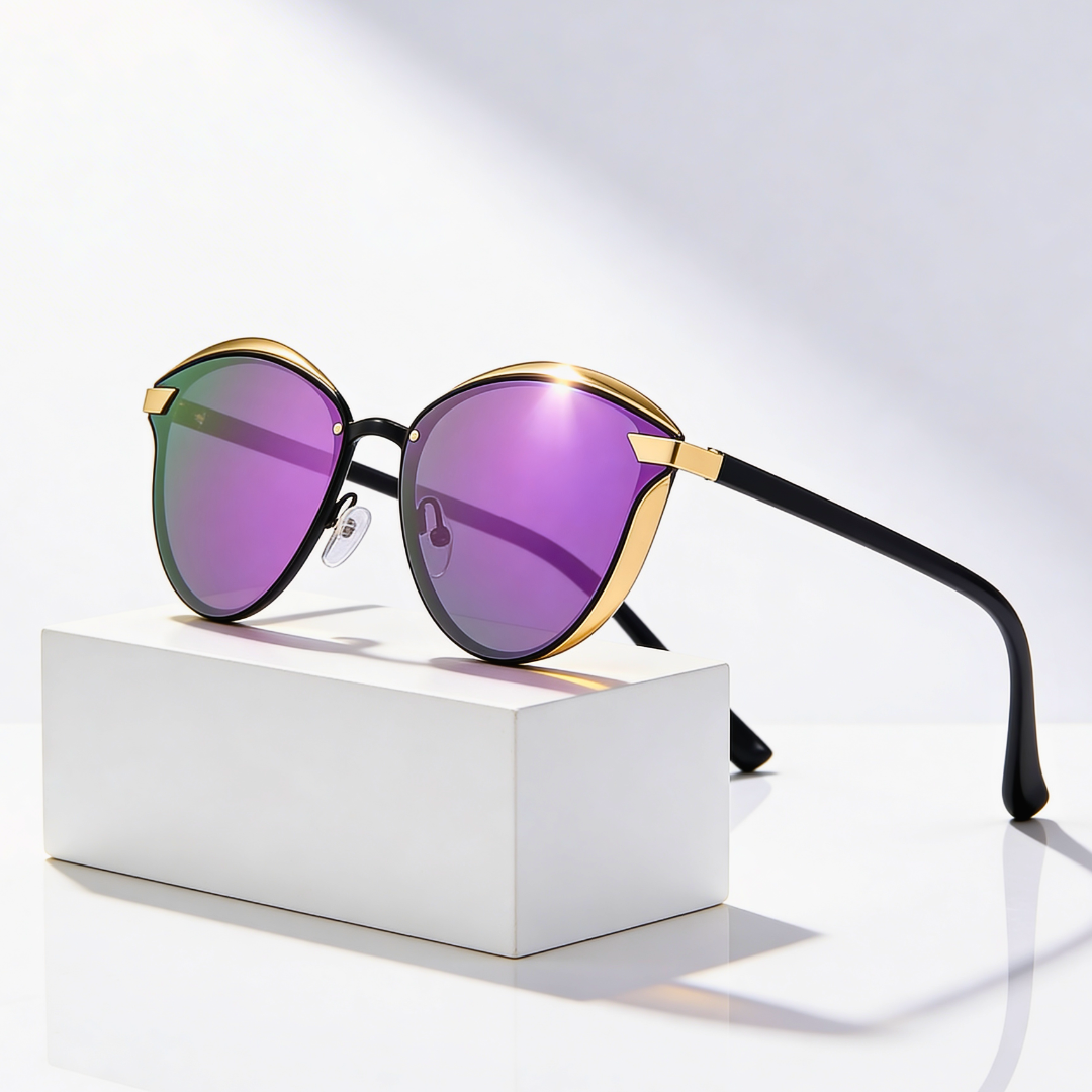 ARIA MIRROR | Mirrored Cat Eye Sunglasses | UV400 Gold Trim
