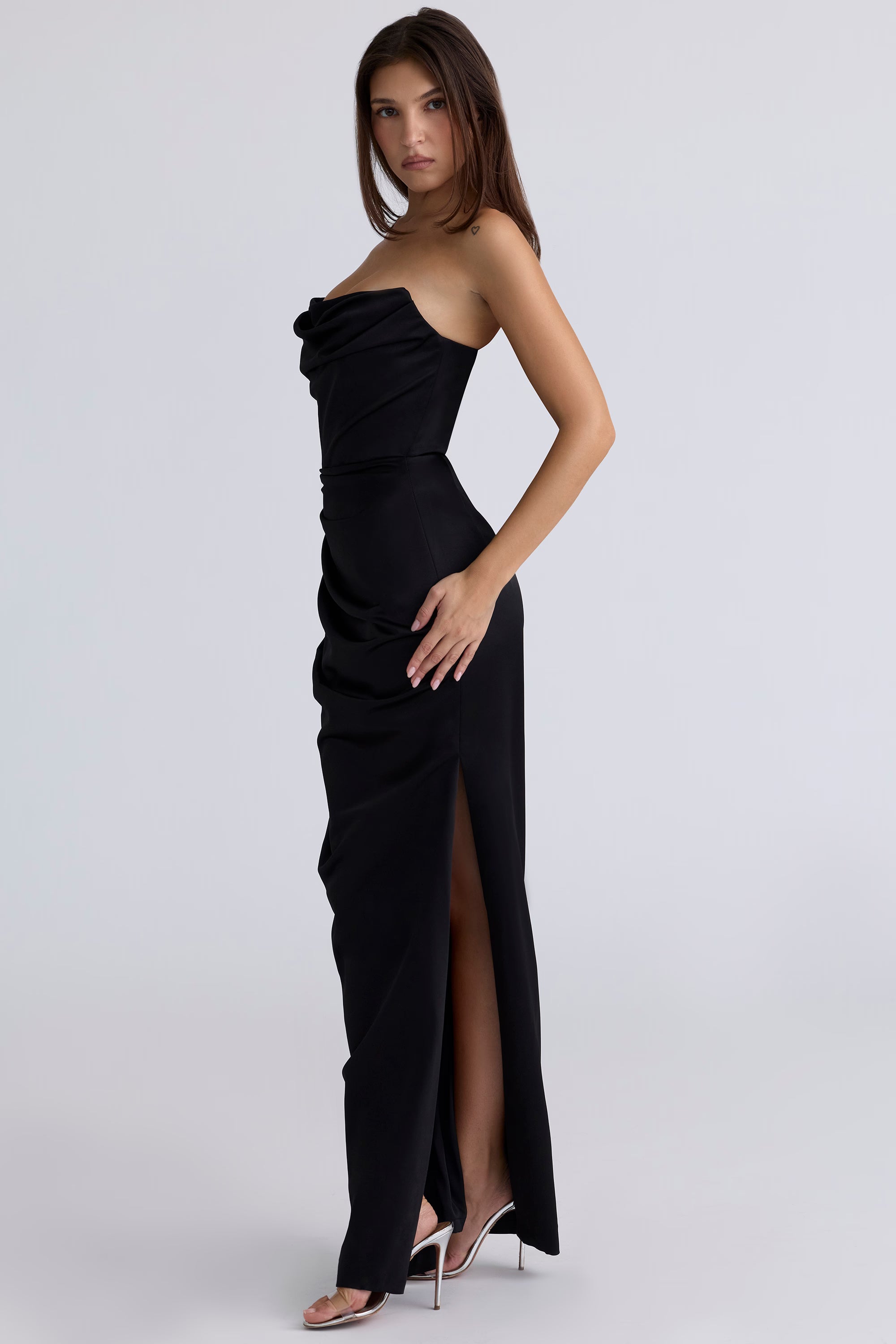 ADRIENNE | Black Satin Corset Maxi Dress