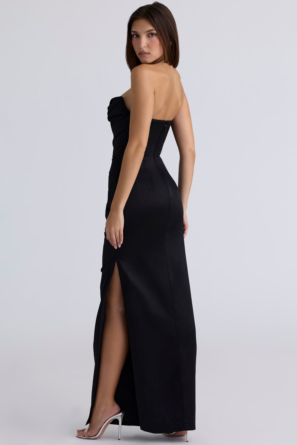ADRIENNE | Black Satin Corset Maxi Dress