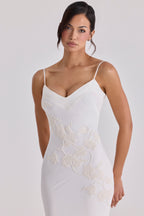 ANASTELLE | Ivory Hand Beaded Satin Maxi Dress