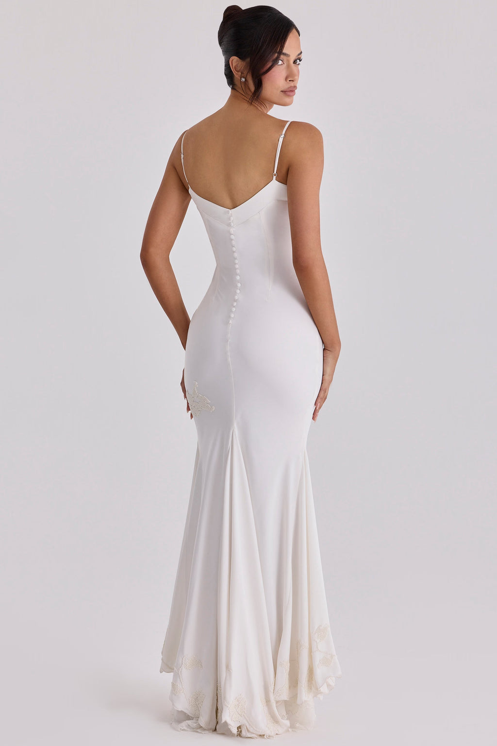 ANASTELLE | Ivory Hand Beaded Satin Maxi Dress