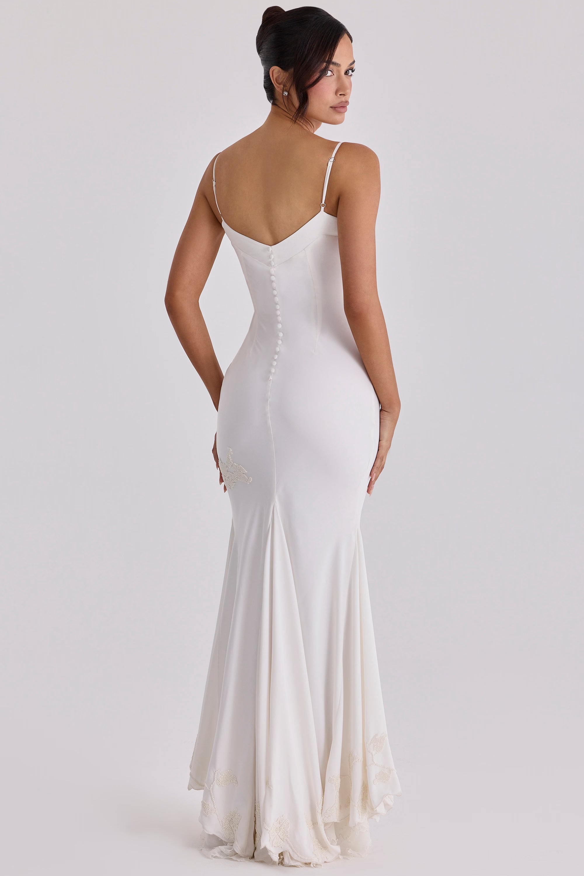 ANASTELLE | Ivory Hand Beaded Satin Maxi Dress