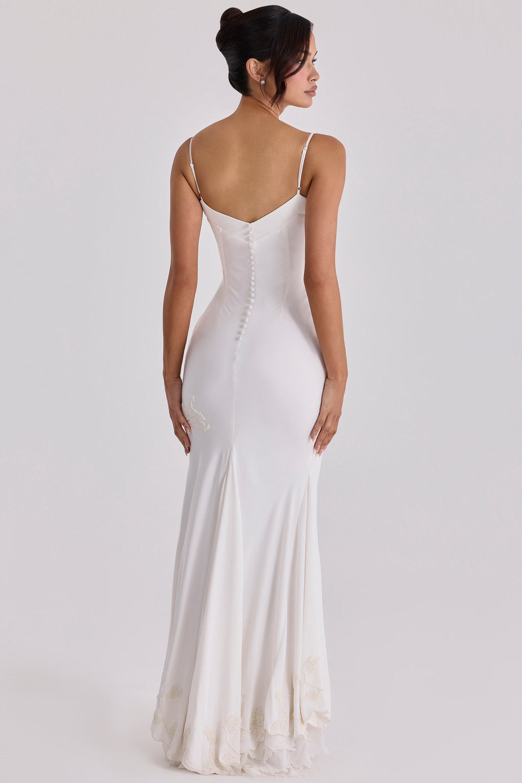 ANASTELLE | Ivory Hand Beaded Satin Maxi Dress