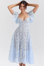 AUSTEN | Blue Floral Lace Midi Dress