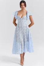 AUSTEN | Blue Floral Lace Midi Dress