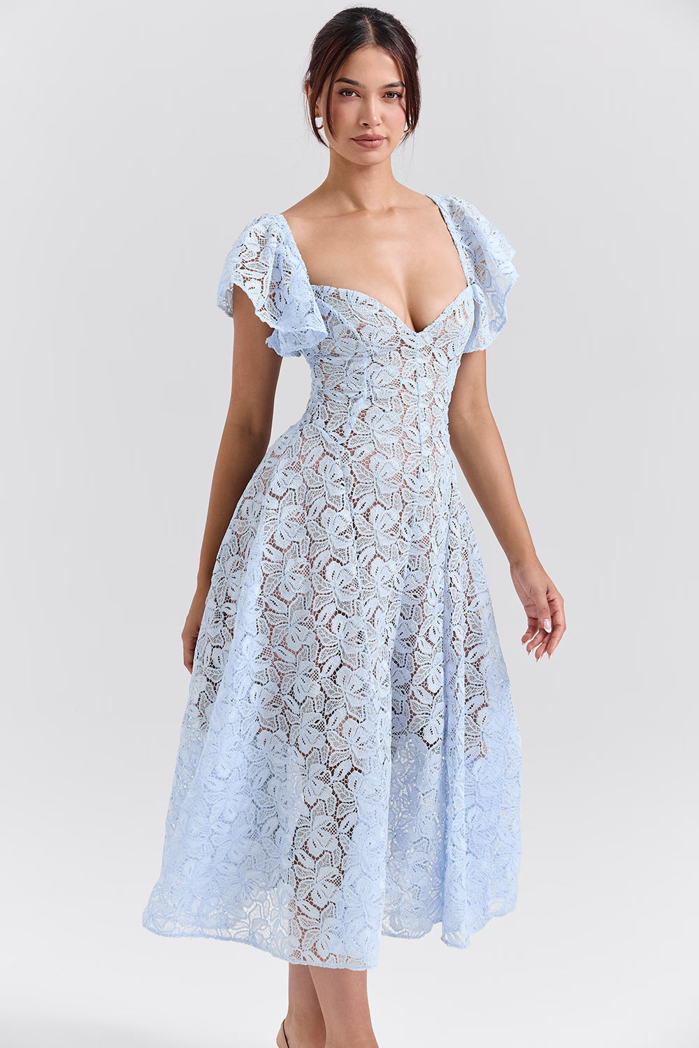 AUSTEN | Blue Floral Lace Midi Dress