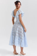 AUSTEN | Blue Floral Lace Midi Dress