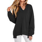 GENEVA | Casual V-Neck Oversized Sweatshirt Lightweight Long Sleeve