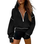GRETEL | Stylish Hooded Sweatshirt with Zipper & Stitching Detail for Cropped Pullover