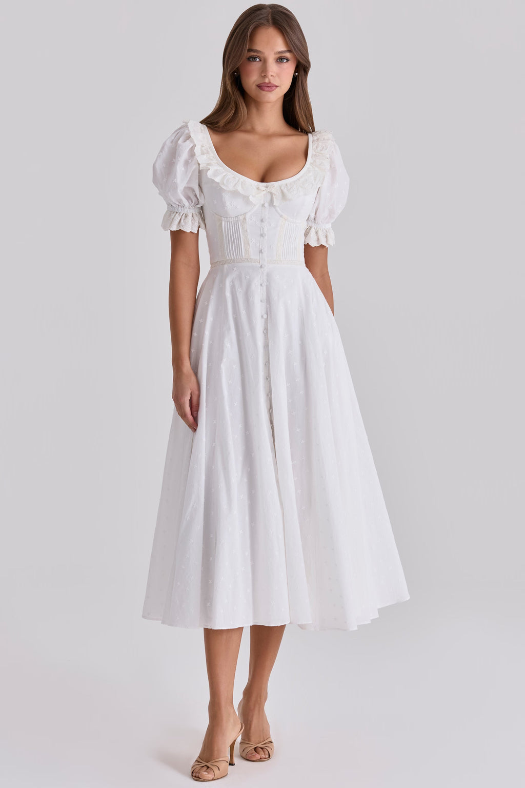BELLA | White Broderie Anglaise Midi Dress