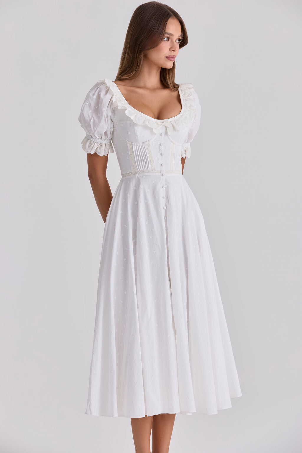 BELLA | White Broderie Anglaise Midi Dress