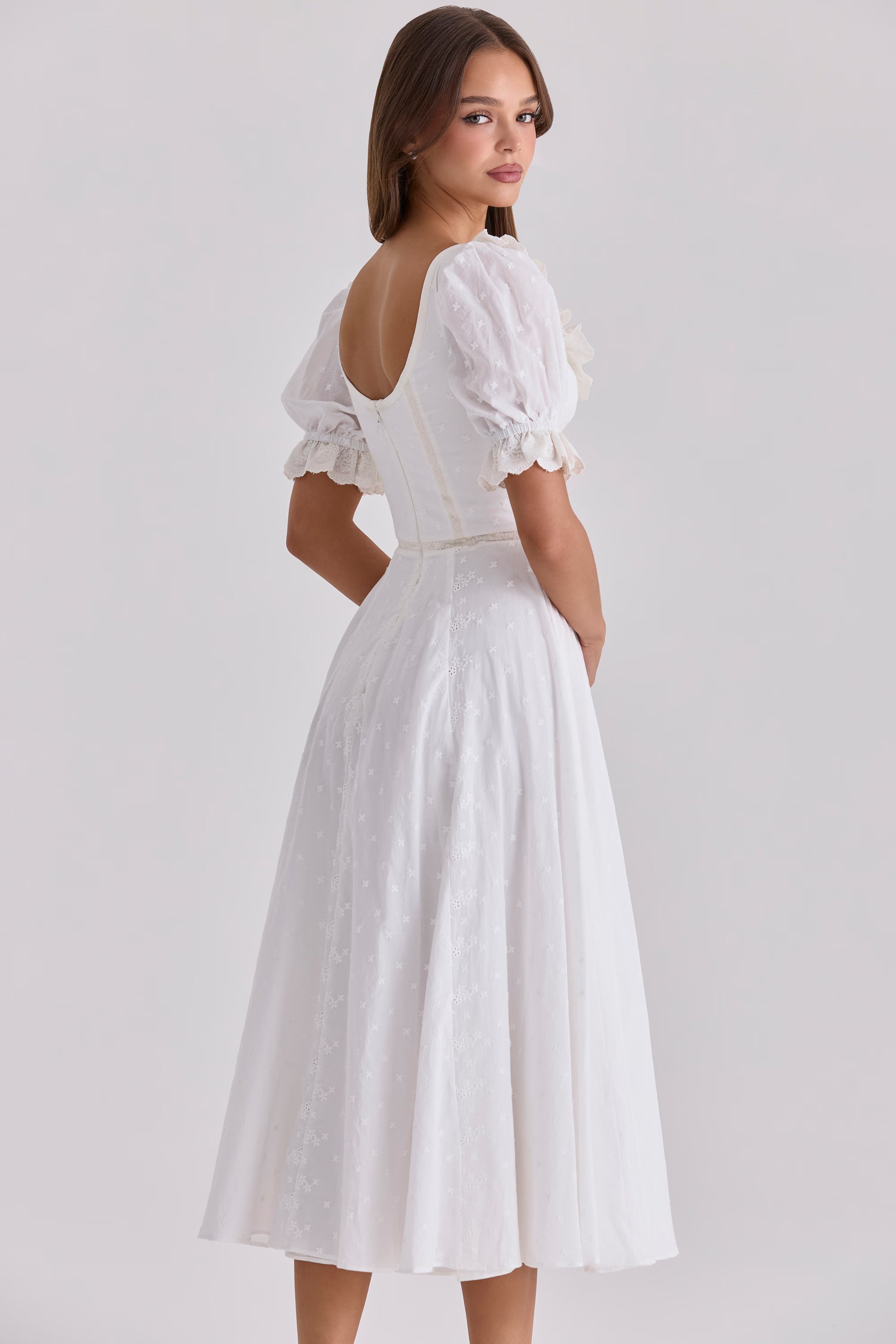 BELLA | White Broderie Anglaise Midi Dress