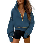 GRETEL | Stylish Hooded Sweatshirt with Zipper & Stitching Detail for Cropped Pullover