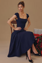 RAISA | Navy Lace-Back Corseted Midi Dress