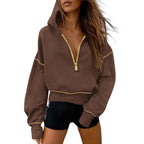 GRETEL | Stylish Hooded Sweatshirt with Zipper & Stitching Detail for Cropped Pullover