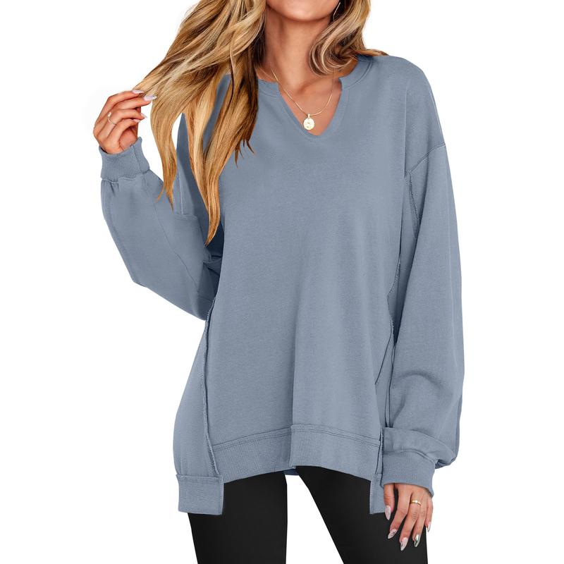 GENEVA | Casual V-Neck Oversized Sweatshirt Lightweight Long Sleeve
