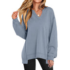 GENEVA | Casual V-Neck Oversized Sweatshirt Lightweight Long Sleeve