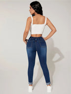 AUREN | Drawstring High-Rise Skinny Denim Jeans for Women