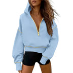GRETEL | Stylish Hooded Sweatshirt with Zipper & Stitching Detail for Cropped Pullover