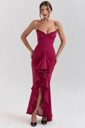 GABBI | Wine Ruffle Front Maxi Gown