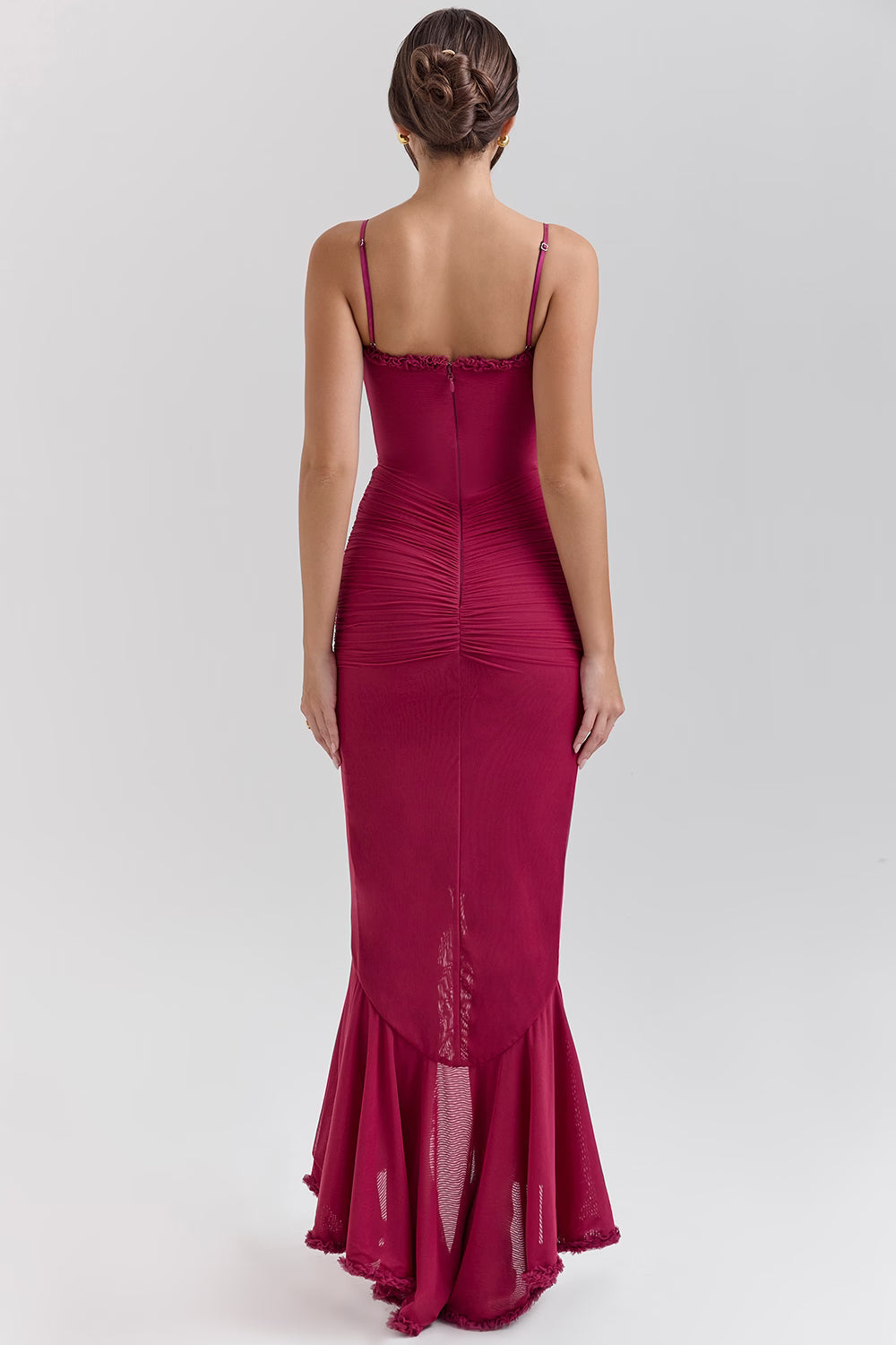 GABBI | Wine Ruffle Front Maxi Gown