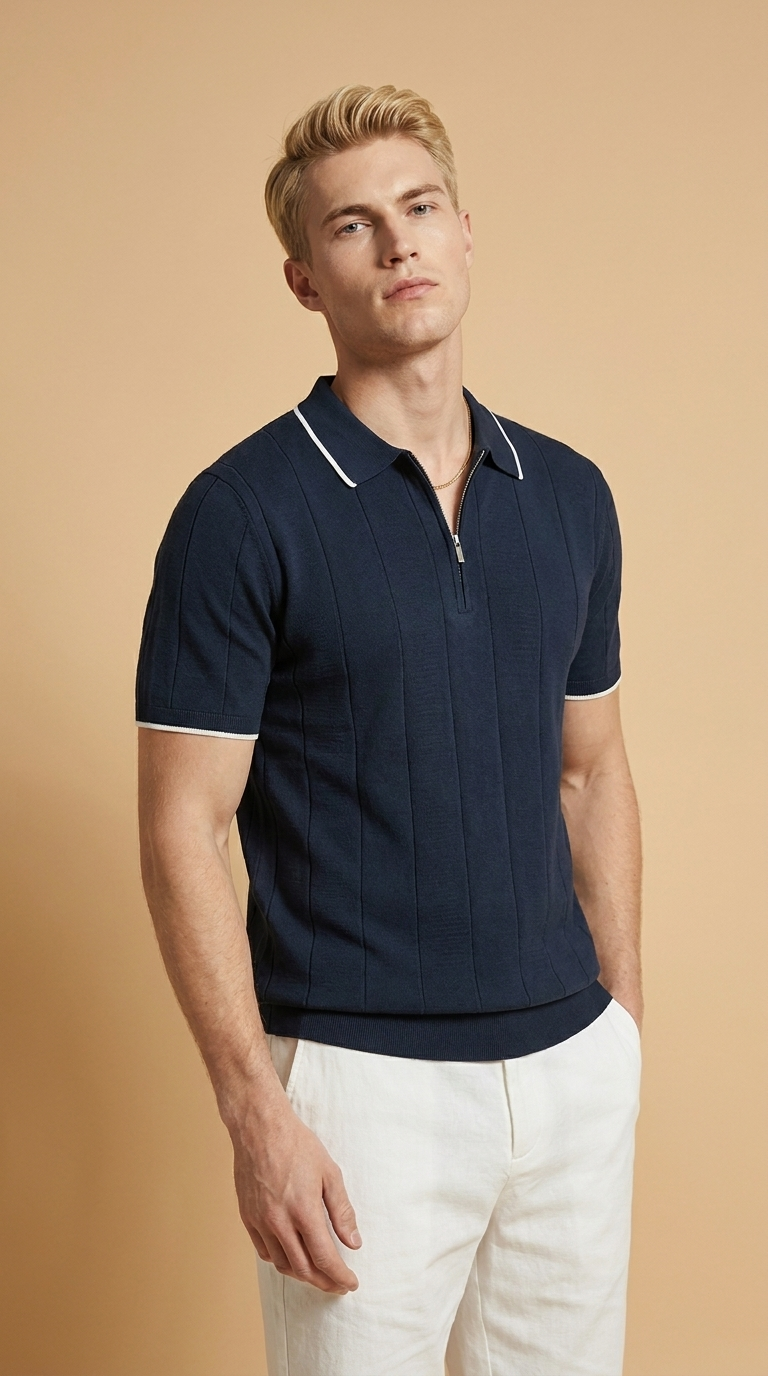 RENZO | Knit Zip Polo – Relaxed Wool Blend Short Sleeve