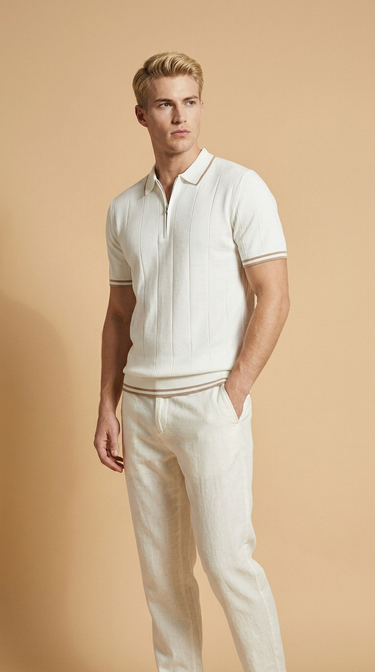 RENZO | Knit Zip Polo – Relaxed Wool Blend Short Sleeve