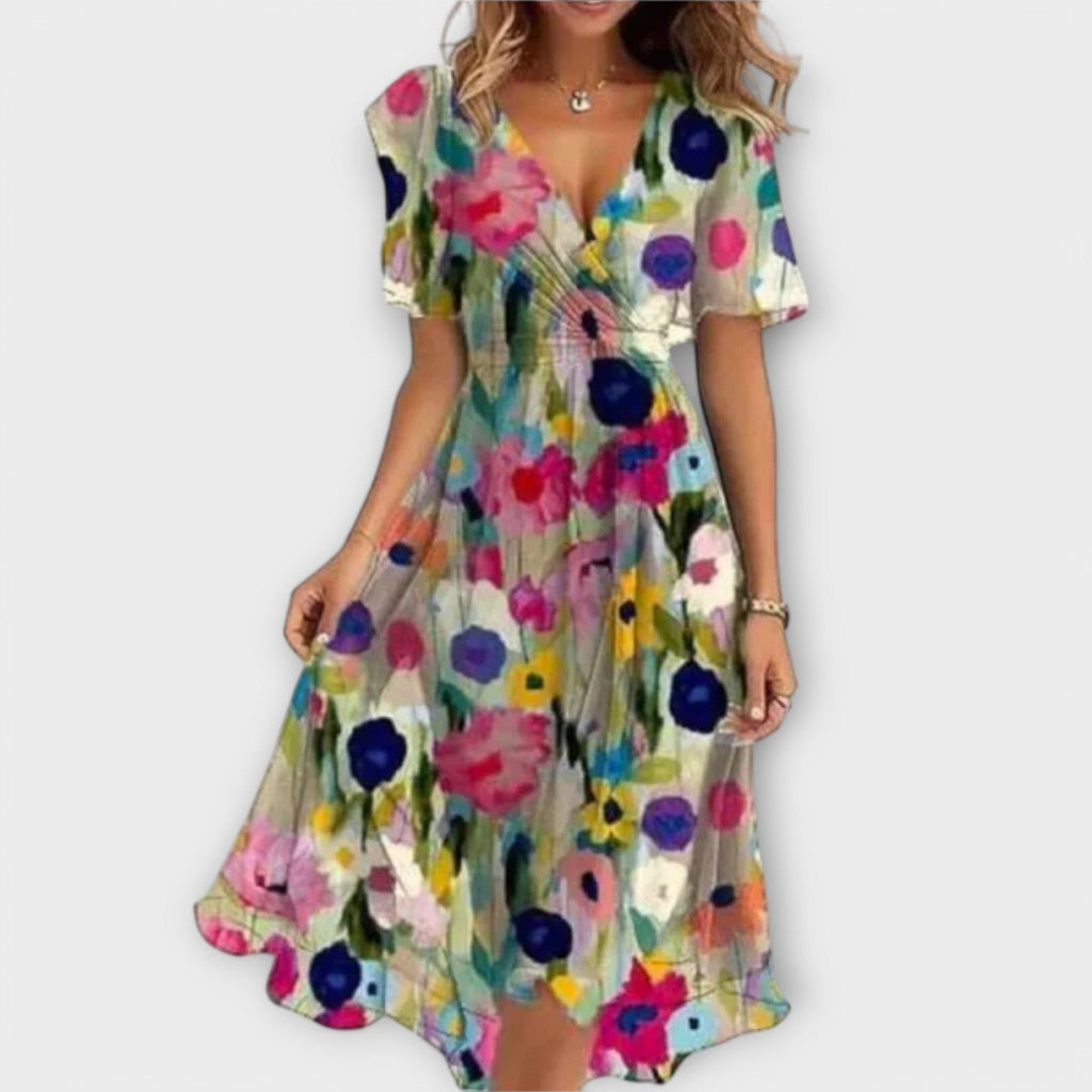 ISOLDE | Floral V-Neck Wrap Midi Dress