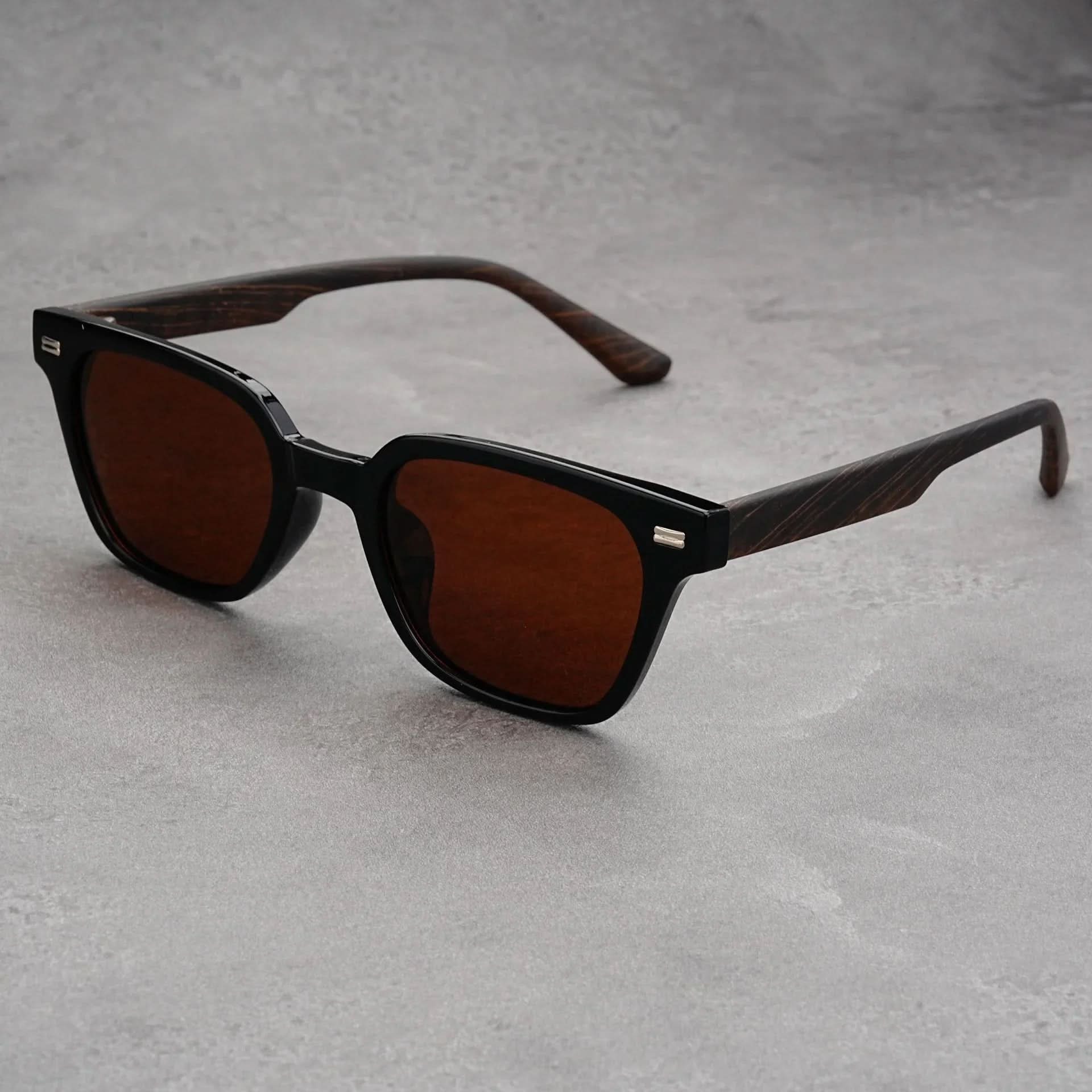 JAXON GRAIN | Wood-Grain Temple Square Sunglasses | UV400