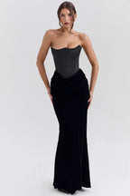 ADRIENNE | Black Satin Corset Maxi Dress