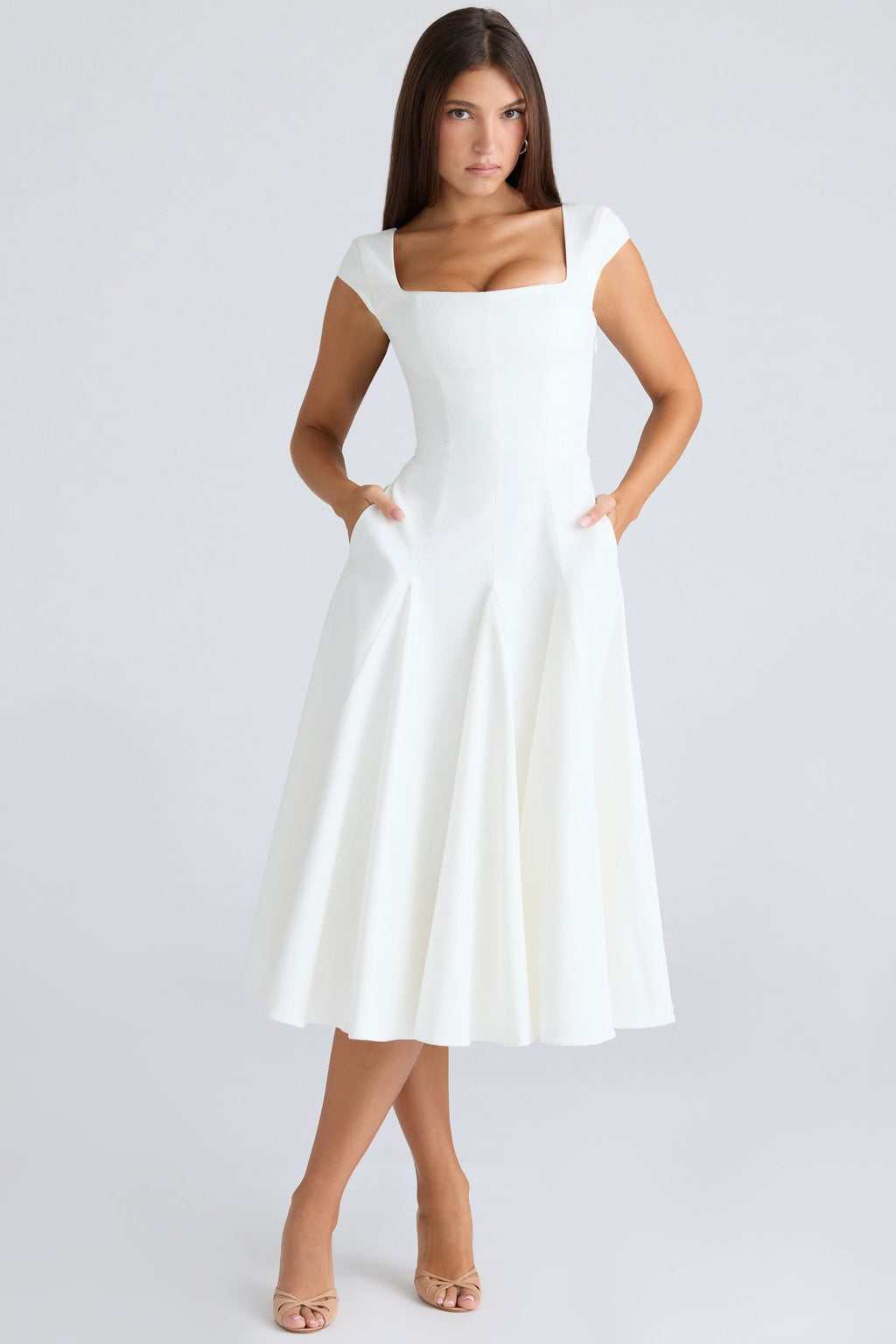 RAISA | Navy Lace-Back Corseted Midi Dress