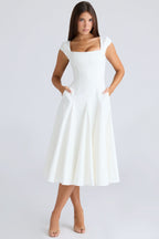 RAISA | Navy Lace-Back Corseted Midi Dress