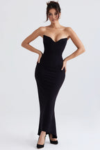 ADRIENNE | Black Satin Corset Maxi Dress
