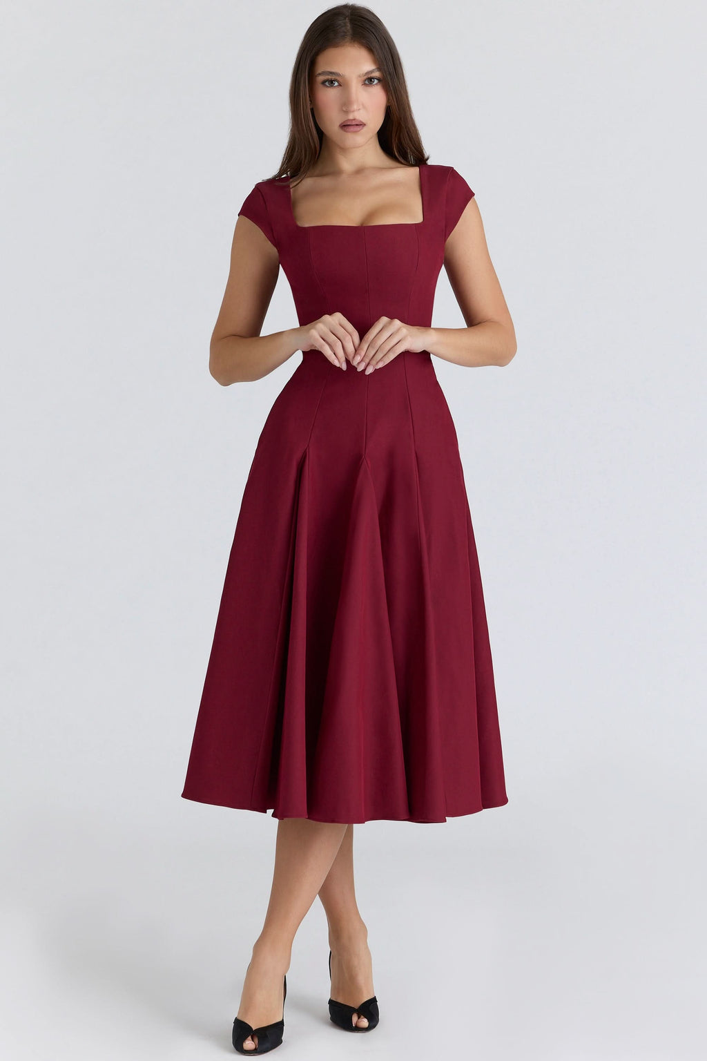RAISA | Navy Lace-Back Corseted Midi Dress