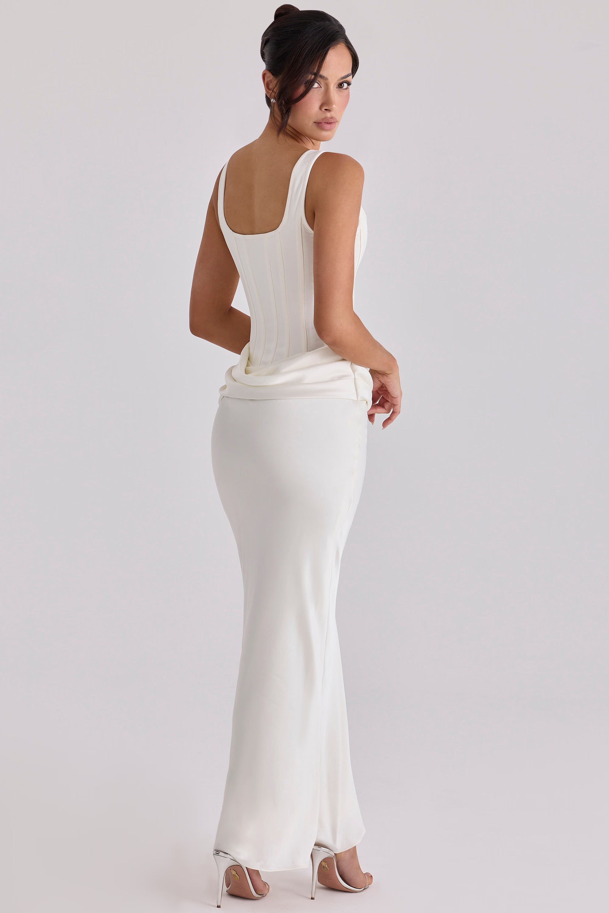 KIRA | Ivory Satin Boned Hourglass Maxi Dress