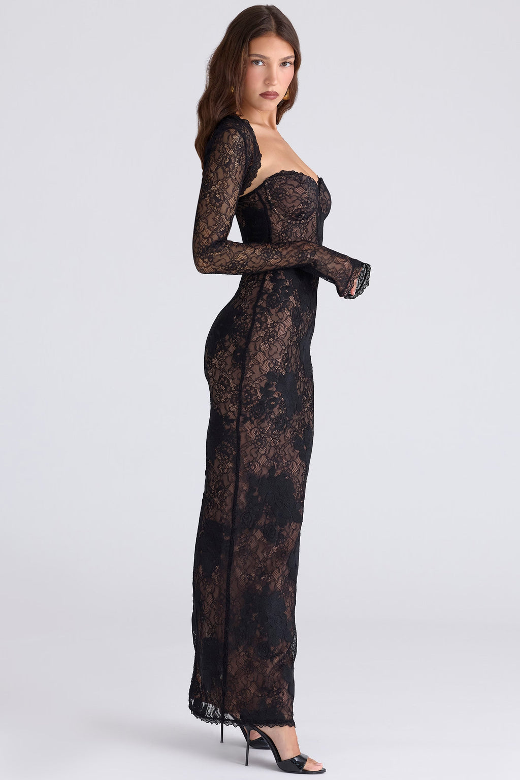 LUCIENNE | Black Lace Corset Maxi Dress