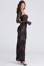 LUCIENNE | Black Lace Corset Maxi Dress