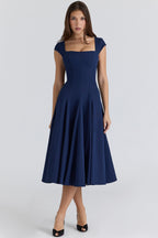 RAISA | Navy Lace-Back Corseted Midi Dress