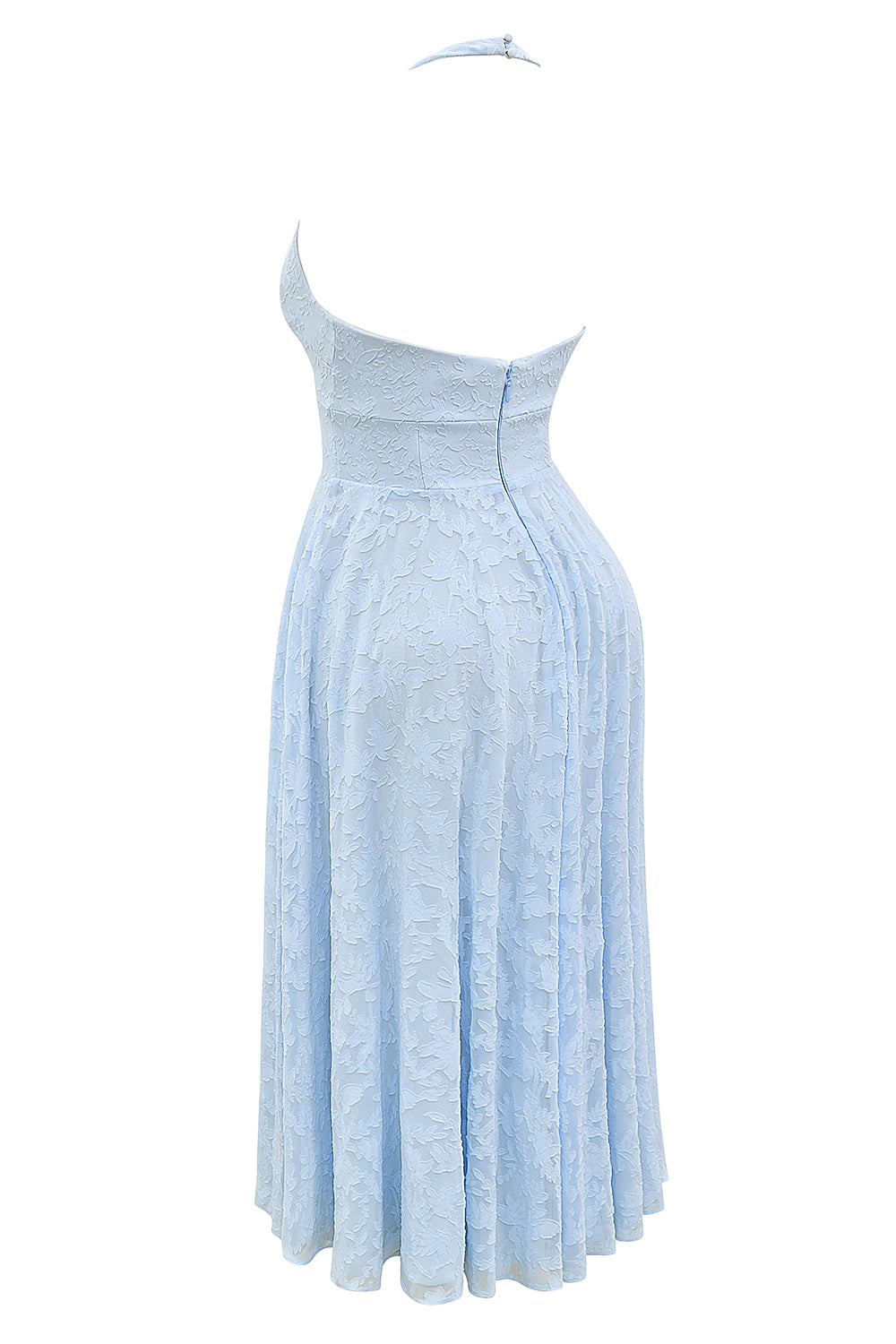 ARIETTA | Blue Jacquard Halter Midi Dress