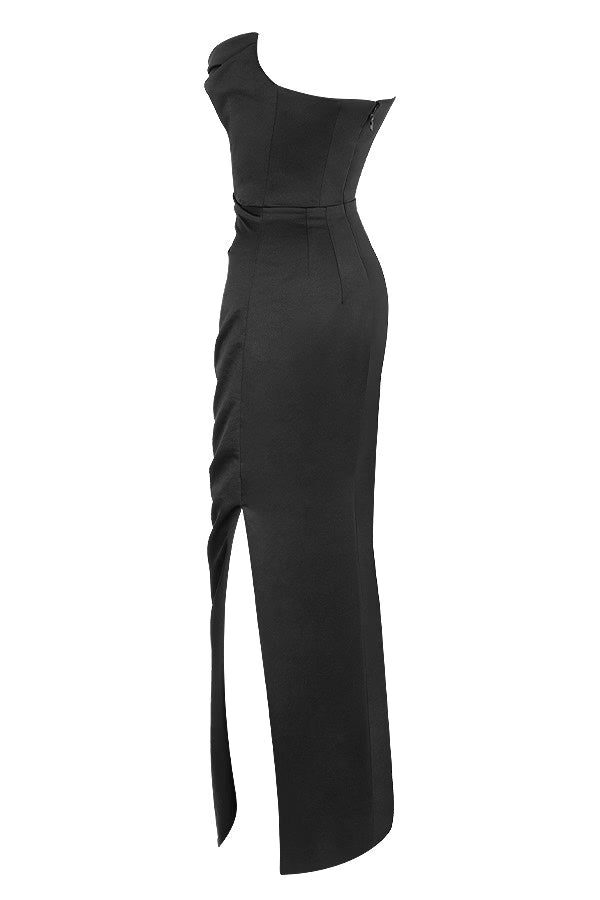 ADRIENNE | Black Satin Corset Maxi Dress