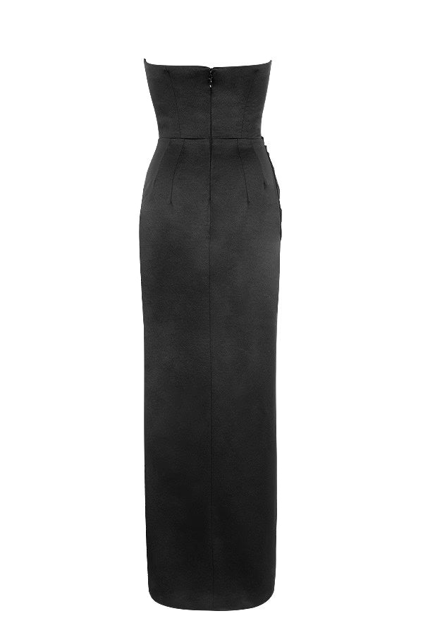 ADRIENNE | Black Satin Corset Maxi Dress