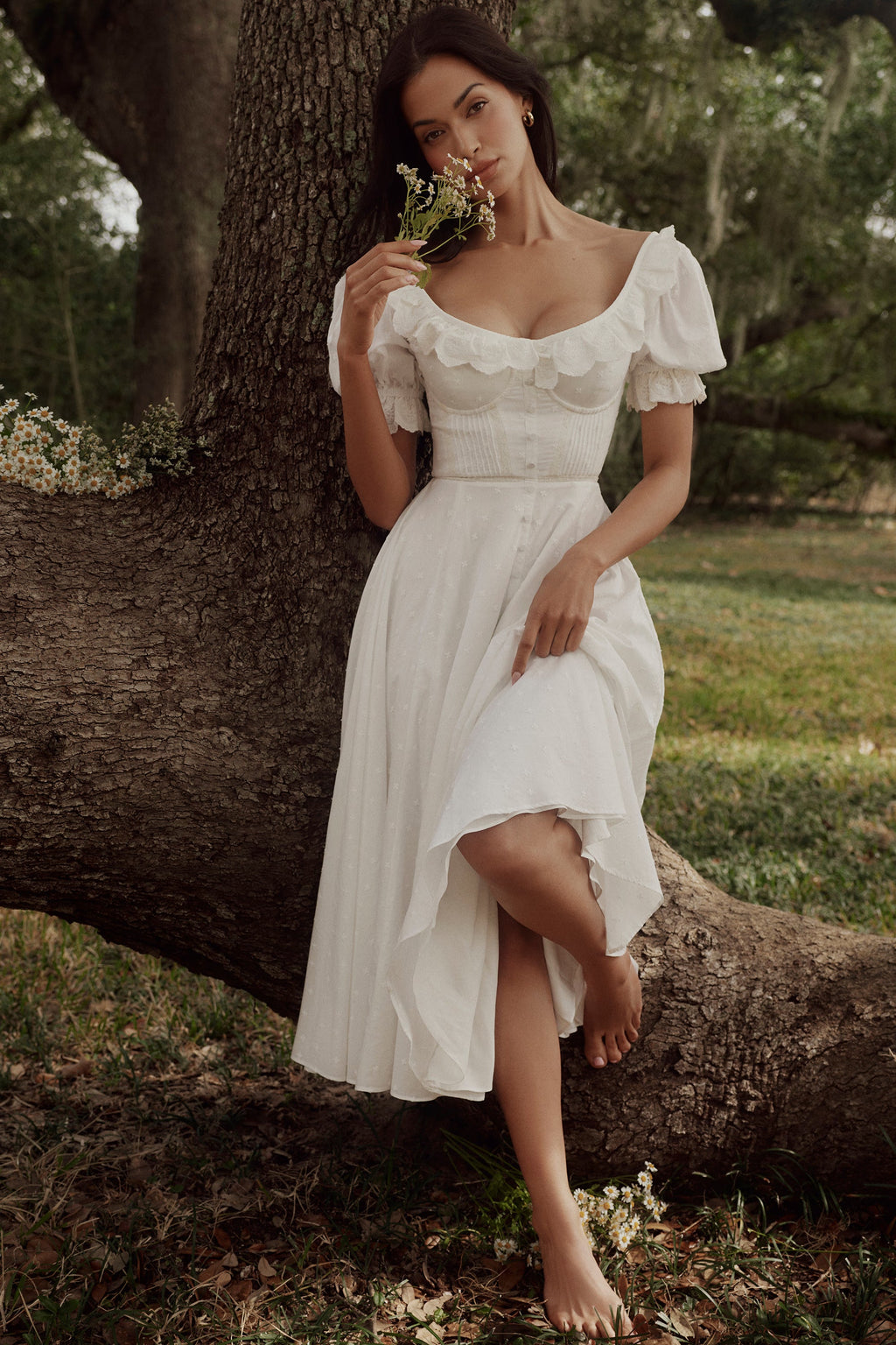 BELLA | White Broderie Anglaise Midi Dress