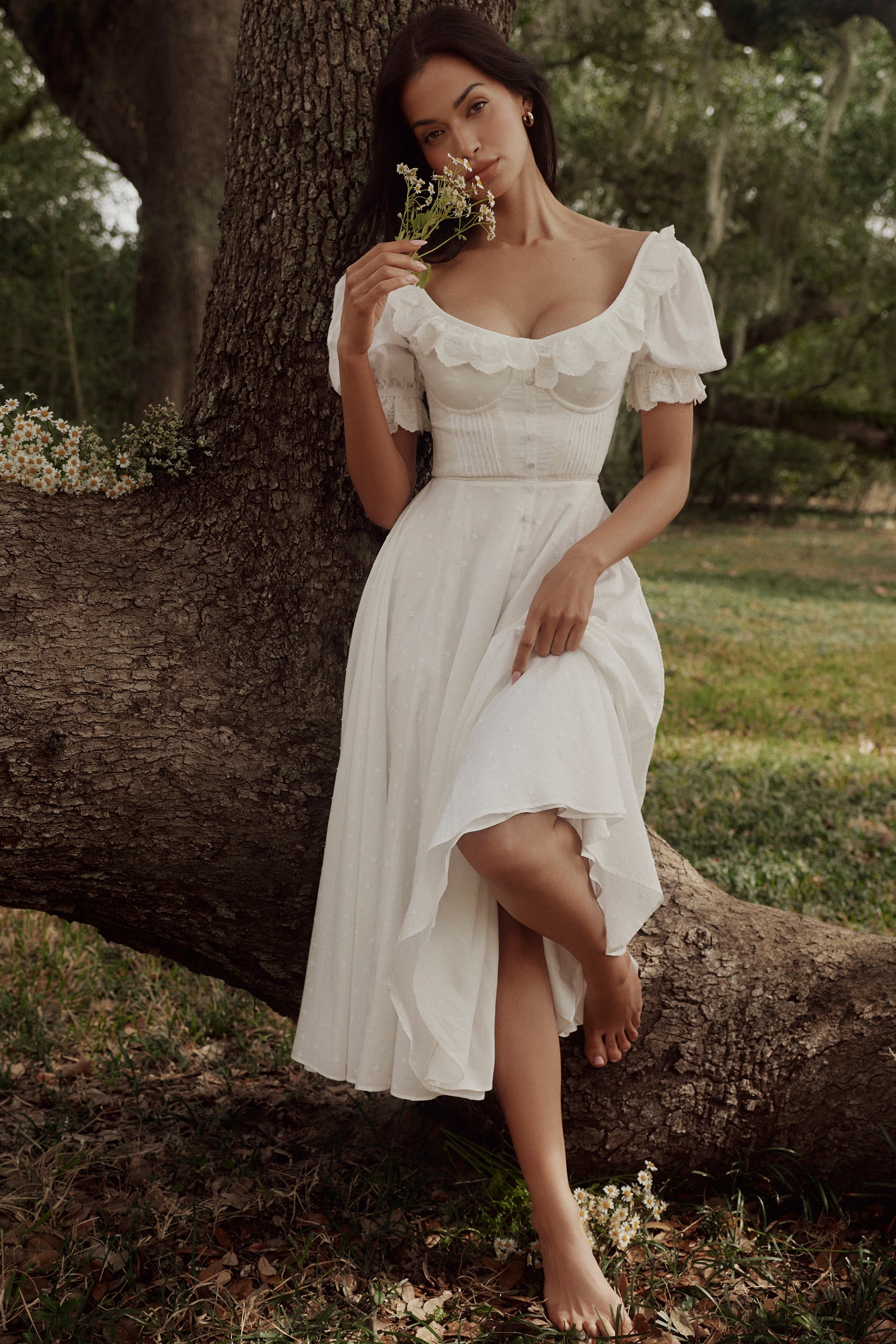 BELLA | White Broderie Anglaise Midi Dress