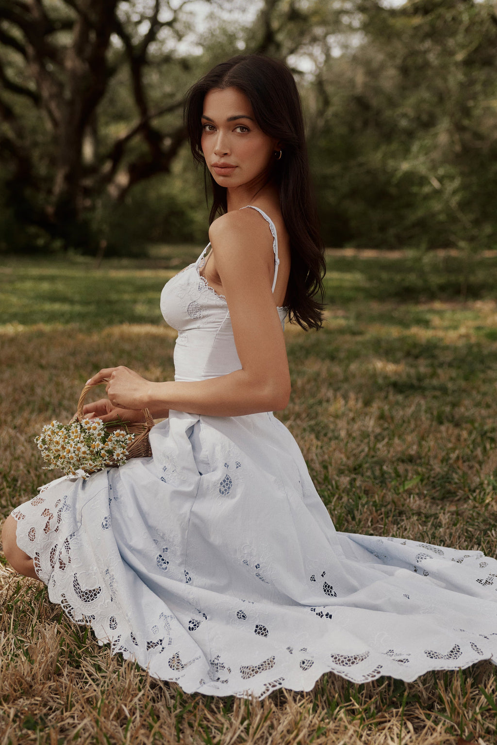 TATIANA | Blue Broderie Anglaise Midi Sundress